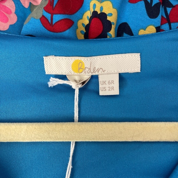 NWTBoden Jersey Mini Tea Dress Moroccan Blue Floral Long Sleeve Cottagecore Sz 2 - Picture 4 of 12